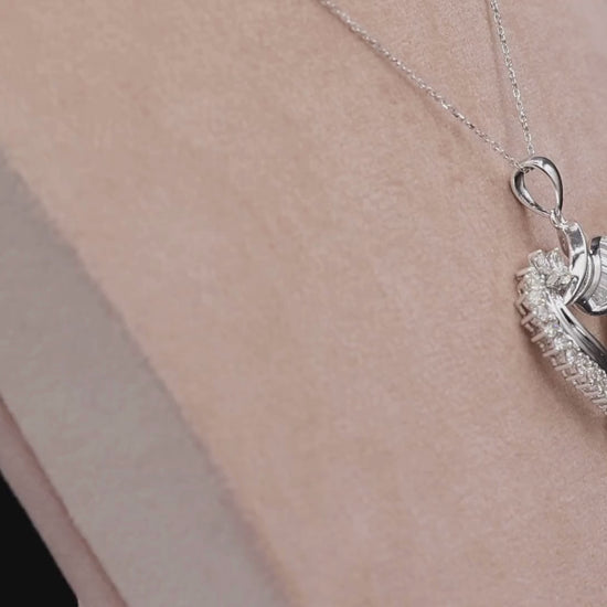 18k (750) White Gold Natural Diamond Heart Shape Pendant With Chain