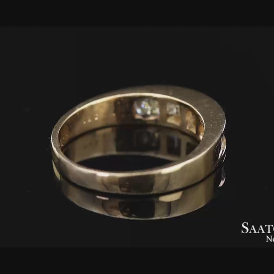 14K(585) Vintage Solid Yellow Gold Natural Baguette Diamond Band Ring