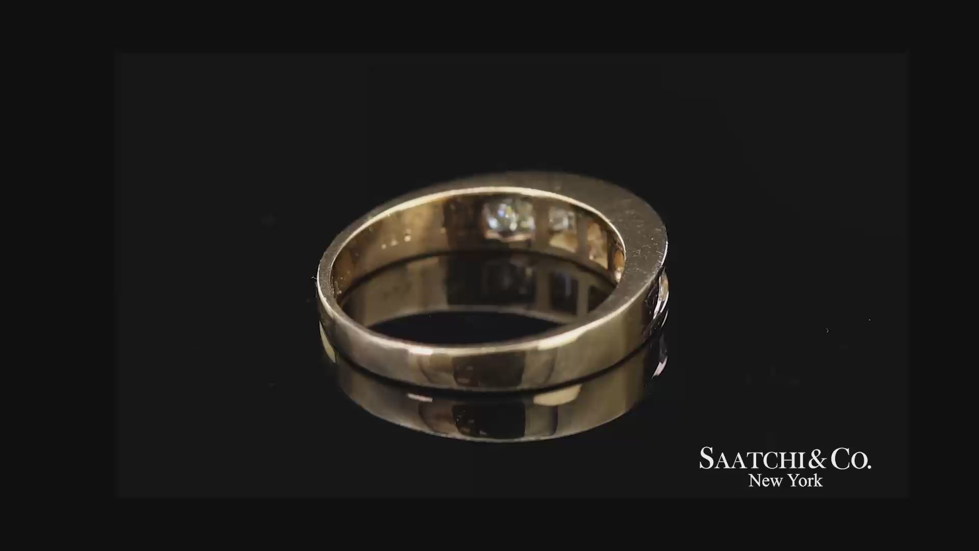 14K(585) Vintage Solid Yellow Gold Natural Baguette Diamond Band Ring