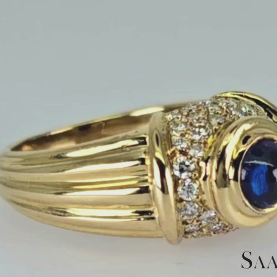 18K (750) Yellow Gold, VVS-VS 0.80 Ct Natural Diamond & 0.7 Ct Sapphire, 8.9gram