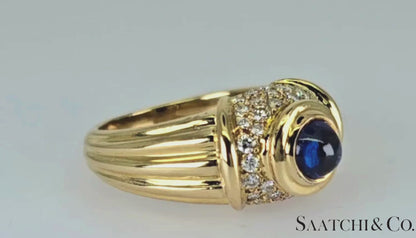 18K (750) Yellow Gold, VVS-VS 0.80 Ct Natural Diamond & 0.7 Ct Sapphire, 8.9gram