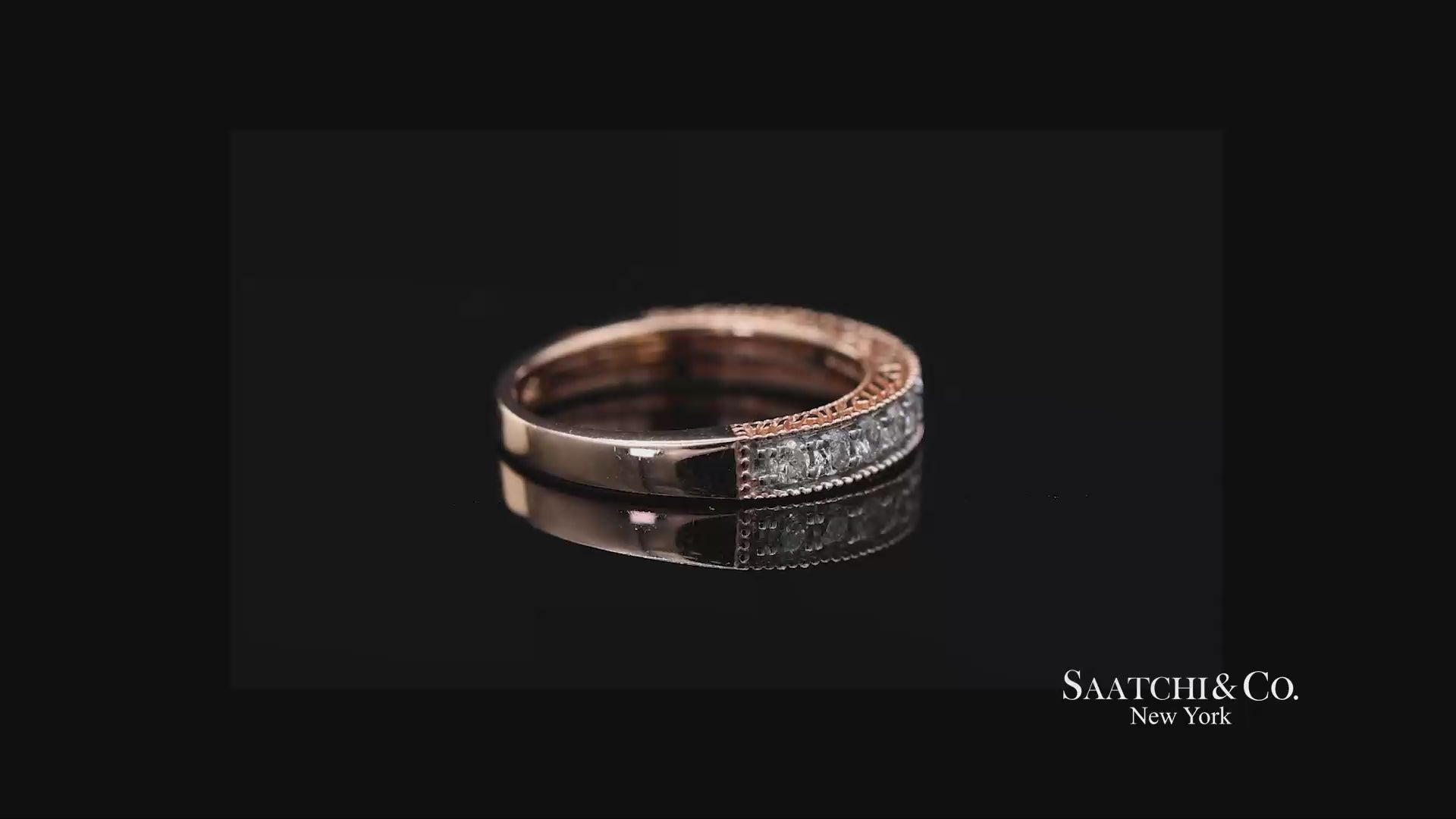 14K 585 Rose Gold Natural Diamond Milgrain Engraved Band Ring
