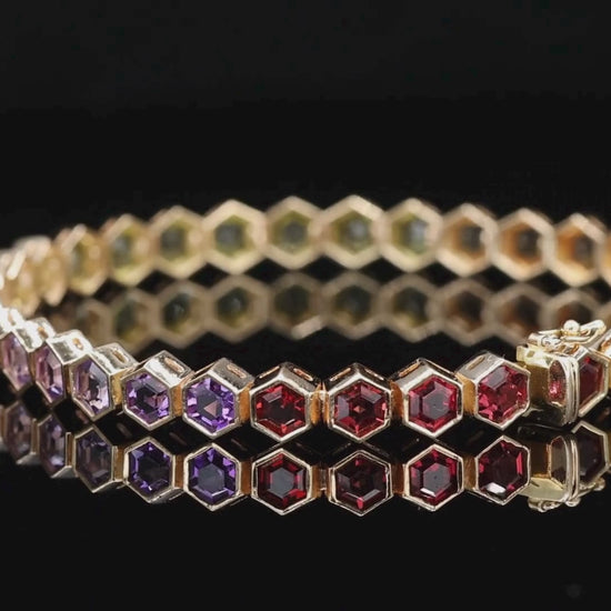 14K (585) Yellow Gold Multi Color Natural Gemstone Bracelet