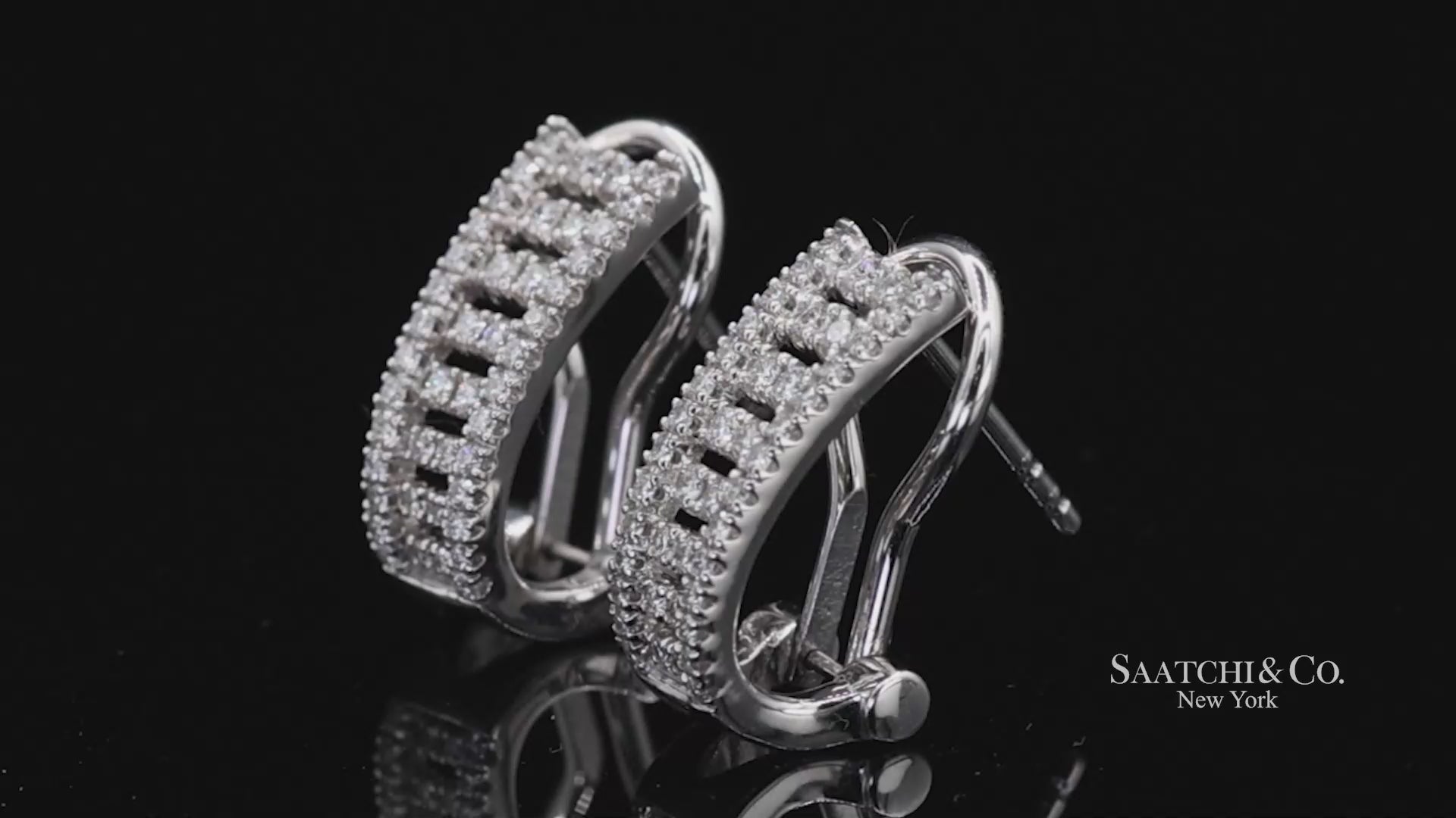 14k (585) White Gold Natural Diamond Omega Back Earrings