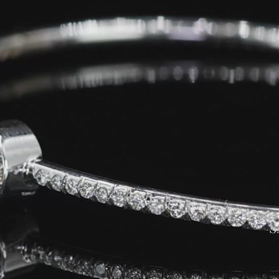 18k Diamond Bangle Bracelet Womens White Gold VS Pave Modern Fine Jewelry