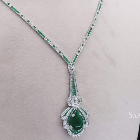 18k (750) White Gold Natural Zambian and Diamond Pear Drop Necklace