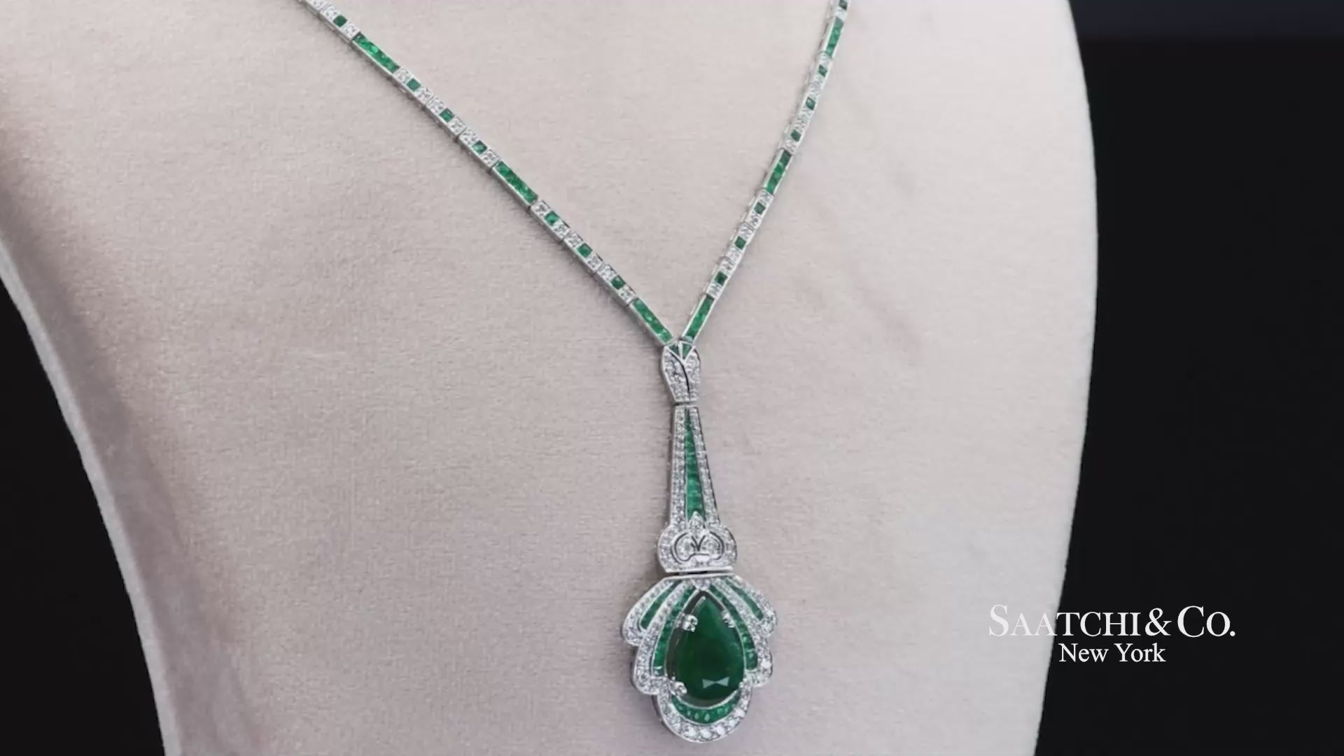 18k (750) White Gold Natural Zambian and Diamond Pear Drop Necklace