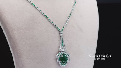 18k (750) White Gold Natural Zambian and Diamond Pear Drop Necklace