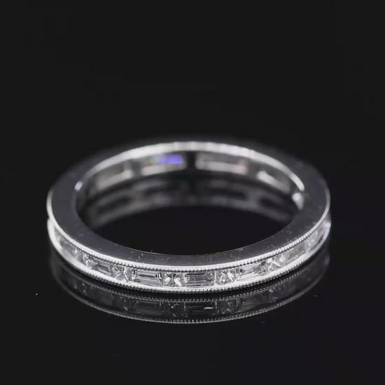 18K(750) Solid White Gold Natural Diamond Handmade Milgrain Band Ring