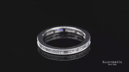 18K(750) Solid White Gold Natural Diamond Handmade Milgrain Band Ring
