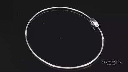 18K(750) Solid White Gold Natural Diamond Marquise Shape Bangle Bracelet