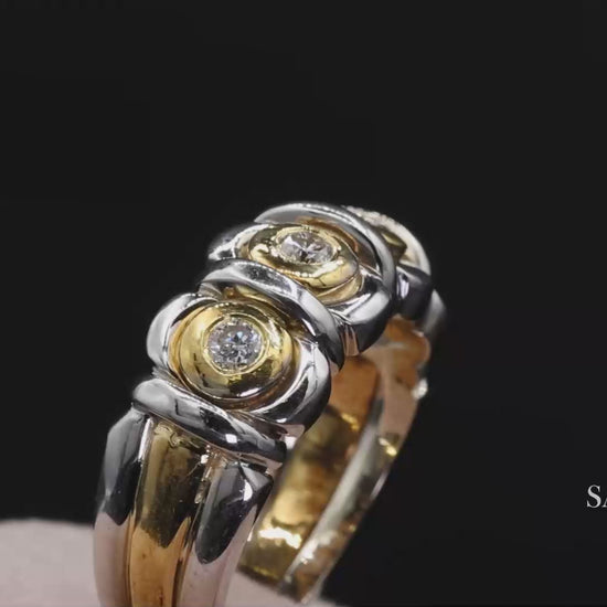 18k (750) White Yellow Two Tone Gold Natural Diamond Ring Size 7.5