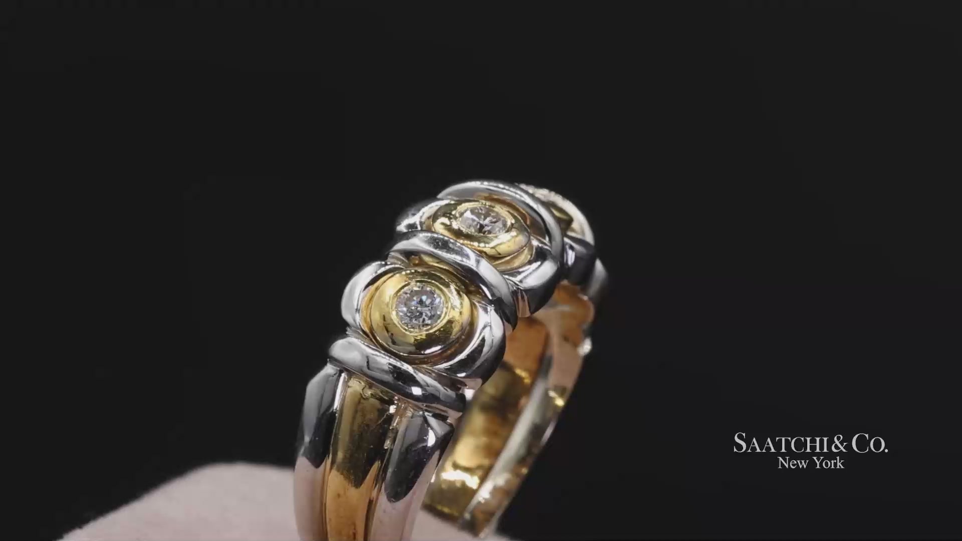 18k (750) White Yellow Two Tone Gold Natural Diamond Ring Size 7.5