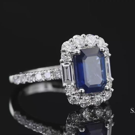 Exquisite 18K (750) White Gold Royal Blue Sapphire and Natural Diamond Ring