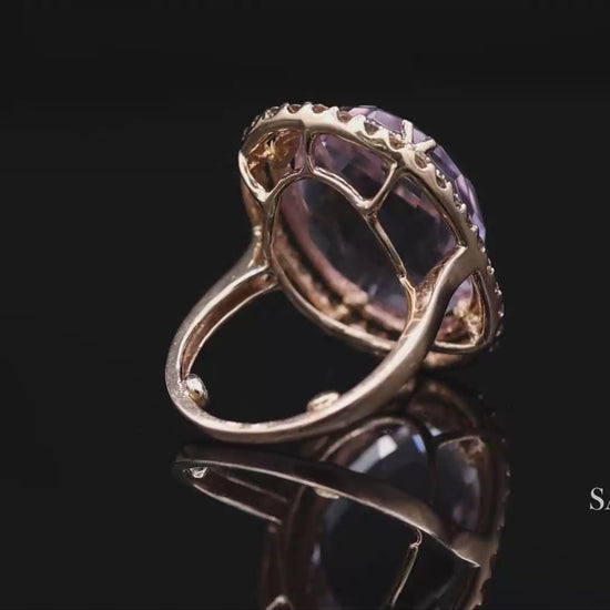 14K (585) Rose Gold Natural Diamond and Amethyst Ring