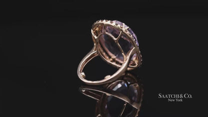 14K (585) Rose Gold Natural Diamond and Amethyst Ring