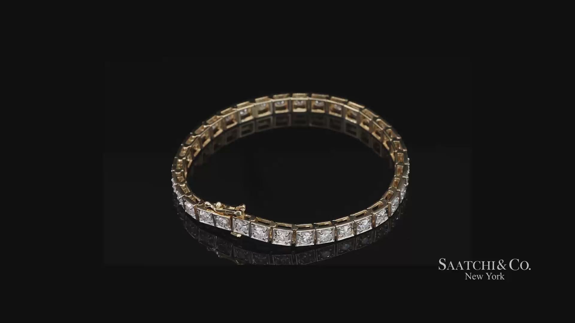 14k (585) Two Tone Yellow White Gold And Natural Diamond Tennis Bracelet 7 inch