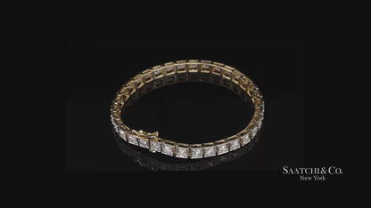 14k (585) Two Tone Yellow White Gold And Natural Diamond Tennis Bracelet 7 inch