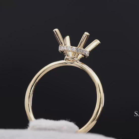 18K (750) Yellow Gold Natural Brilliant Diamond Semi Mount Ring Size 6