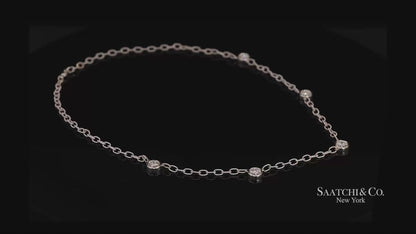 14k Diamond Station Necklace Womens 18in White Gold Minimalist Dainty Chic