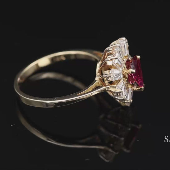 18K(750) Yellow Gold Natural Diamond Ballerina Ruby Ring