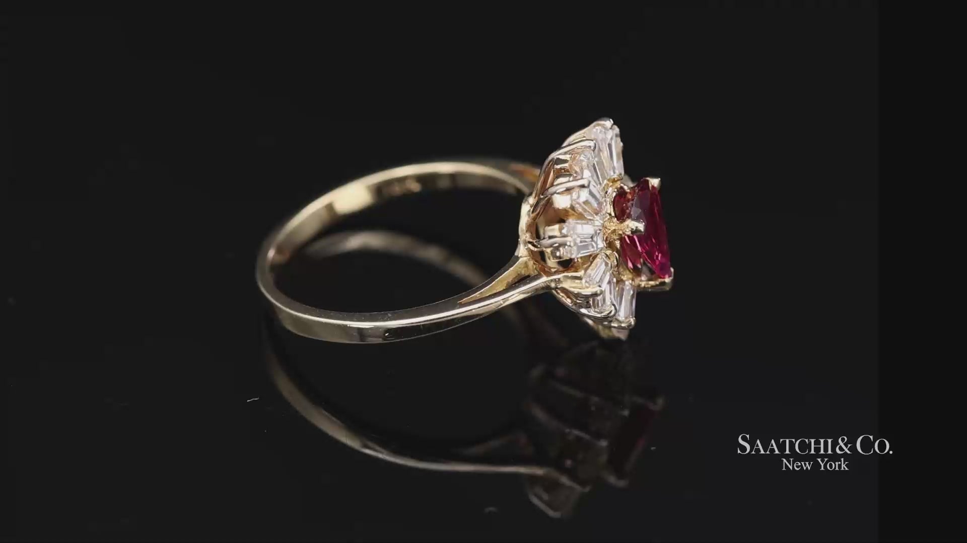 18K(750) Yellow Gold Natural Diamond Ballerina Ruby Ring