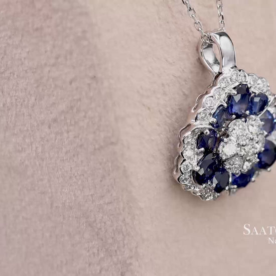 0.95ct Natural Diamond & 3.17ct Natural Sapphire 18K White Gold Pendant Necklace