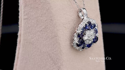 0.95ct Natural Diamond & 3.17ct Natural Sapphire 18K White Gold Pendant Necklace