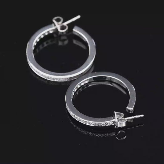 18K(750) Solid White Gold Natural Diamond Hoop Earrings