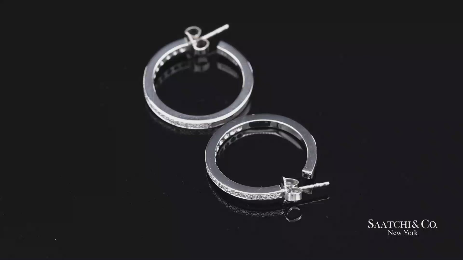 18K(750) Solid White Gold Natural Diamond Hoop Earrings