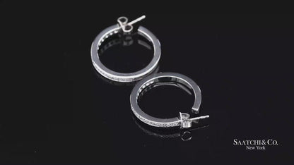 18K(750) Solid White Gold Natural Diamond Hoop Earrings