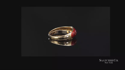 Vintage Faberge 18K (750) Solid Yellow Gold Red Enamel Diamond Ring