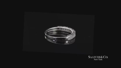 14K 585 Solid White Gold Side Engraving Milgrain Natural Diamond Band Ring