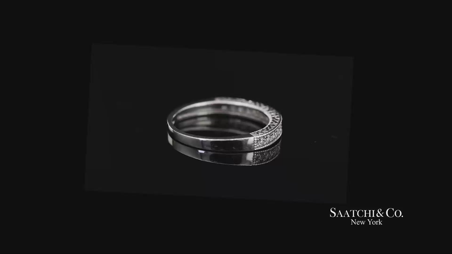 14K 585 Solid White Gold Side Engraving Milgrain Natural Diamond Band Ring