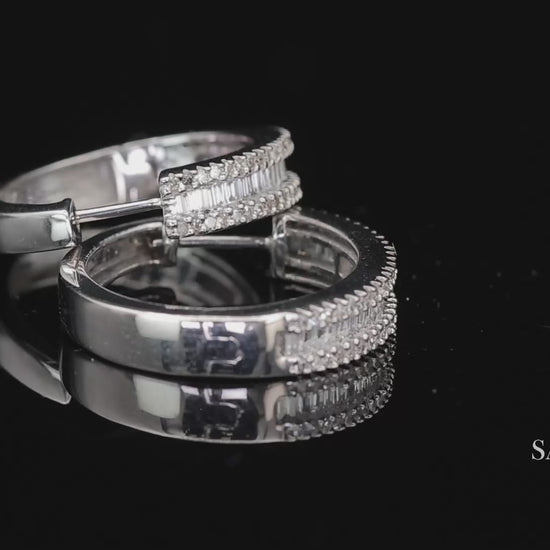 14k(585) White Gold Natural Diamond Hoop Earring