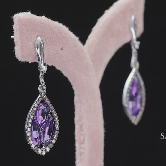 18k (750) White Gold Natural Amethyst and Diamond Earring