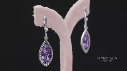 18k (750) White Gold Natural Amethyst and Diamond Earring