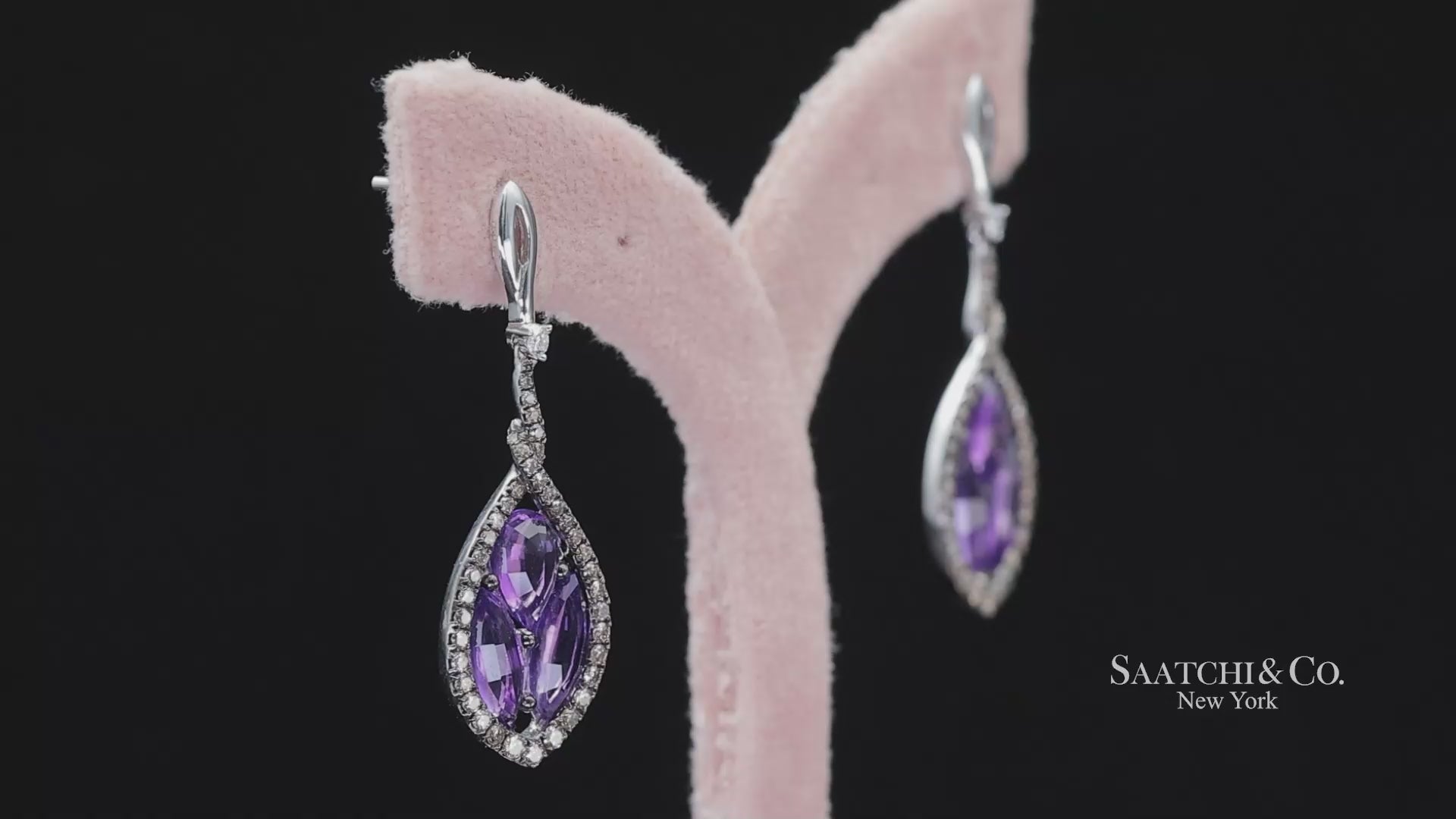 18k (750) White Gold Natural Amethyst and Diamond Earring