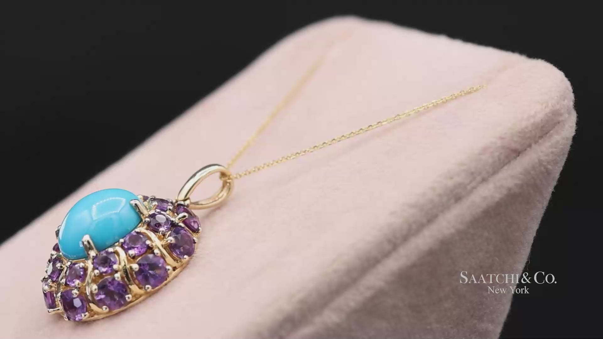 14K Yellow Gold Carlo Viani Turquoise and Amethyst Pendant Necklace with Chain
