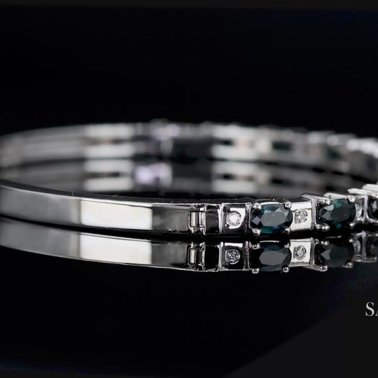 14k white gold Natural sapphire Natural Diamond Bracelet Bangle