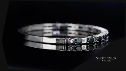 14k white gold Natural sapphire Natural Diamond Bracelet Bangle