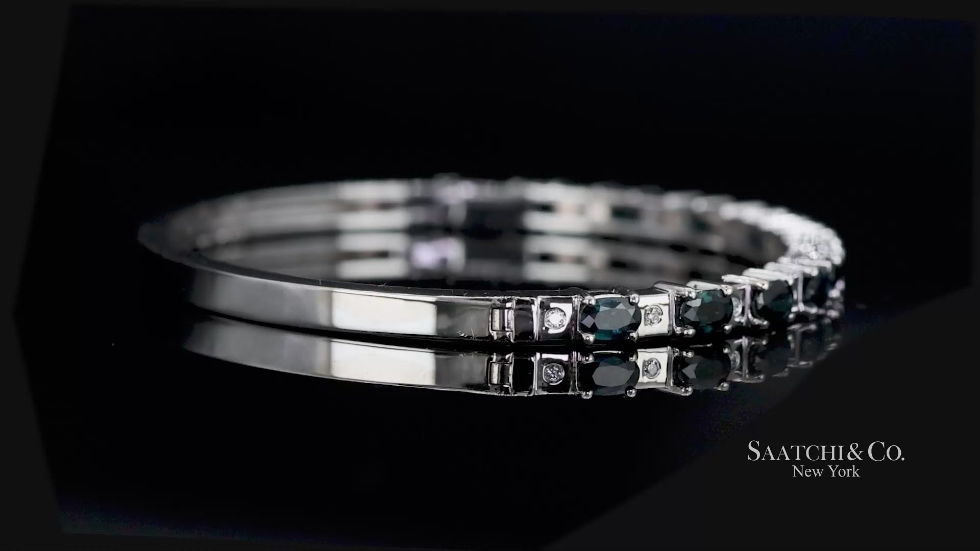 14k white gold Natural sapphire Natural Diamond Bracelet Bangle