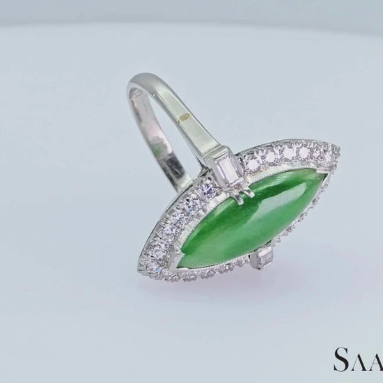 Vintage Platinum (950) - Natural Diamond & Jade: Ring, Size: 6.75