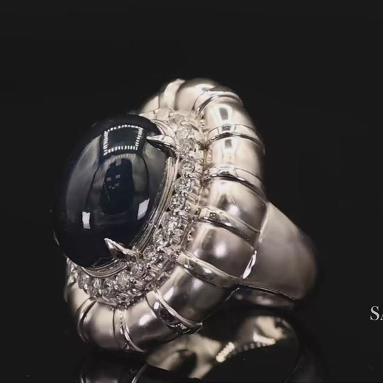 Platinum Blue Sapphire Natural Diamond Ring Women's Size 6 Cocktail Glam