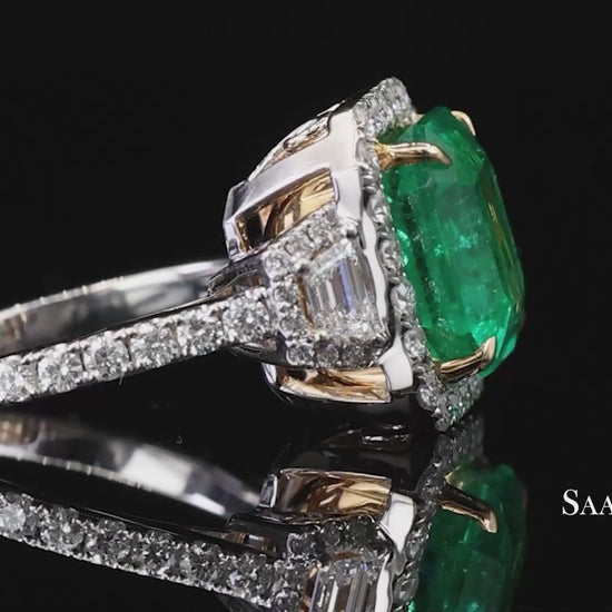 GIA 18k (750) White Gold Natural Colombian Emerald and Natural Diamond Ring