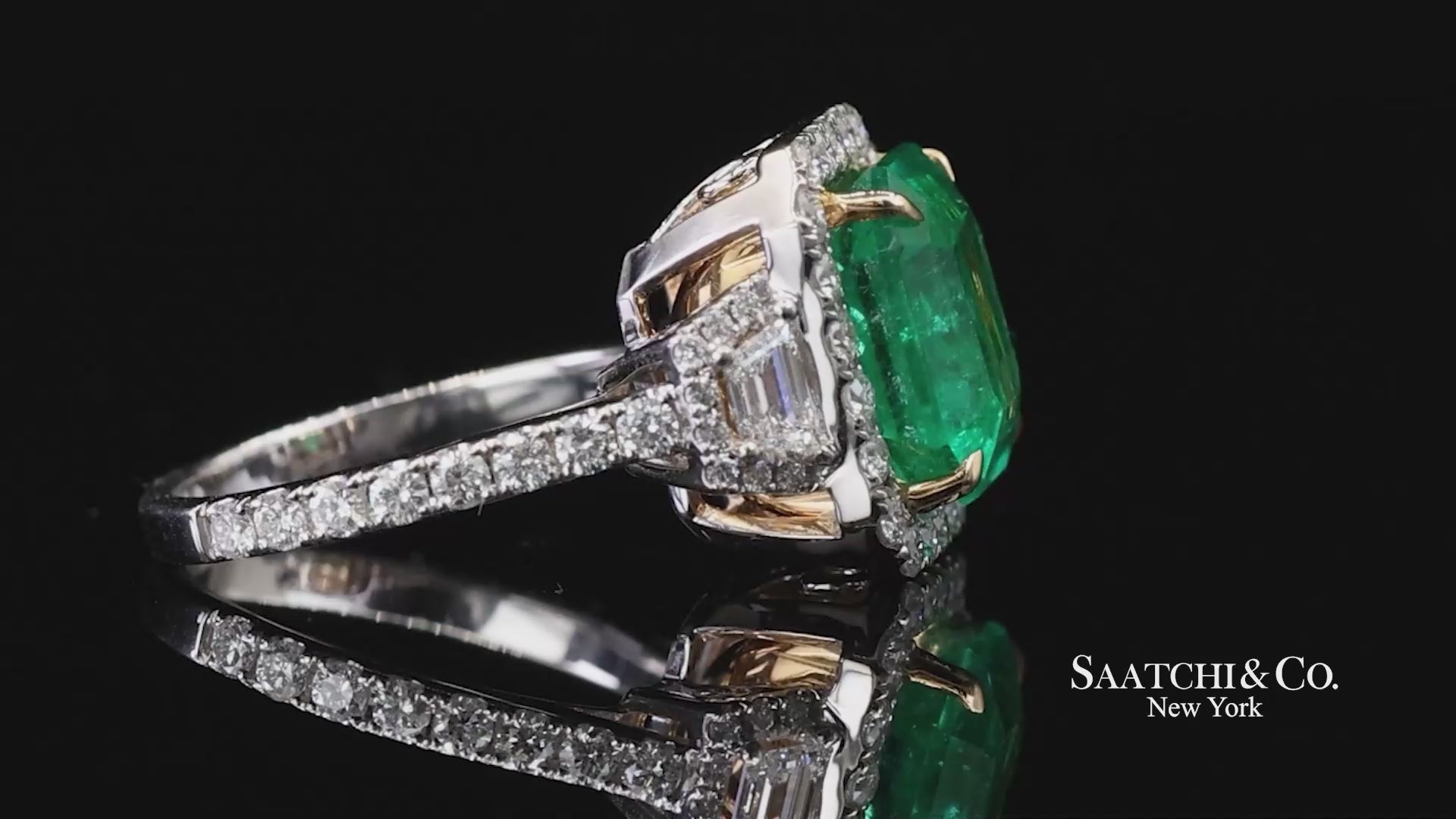 GIA 18k (750) White Gold Natural Colombian Emerald and Natural Diamond Ring