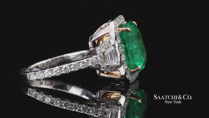 GIA 18k (750) White Gold Natural Colombian Emerald and Natural Diamond Ring