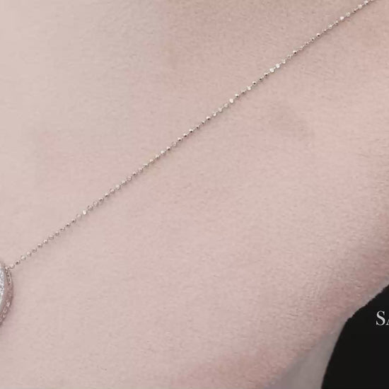 14K (585) White Gold Natural Black & White Diamond Pendant With Chain