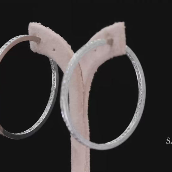 18K(750) Solid White Gold Natural Diamond Hoop Earrings In and Out Diamond