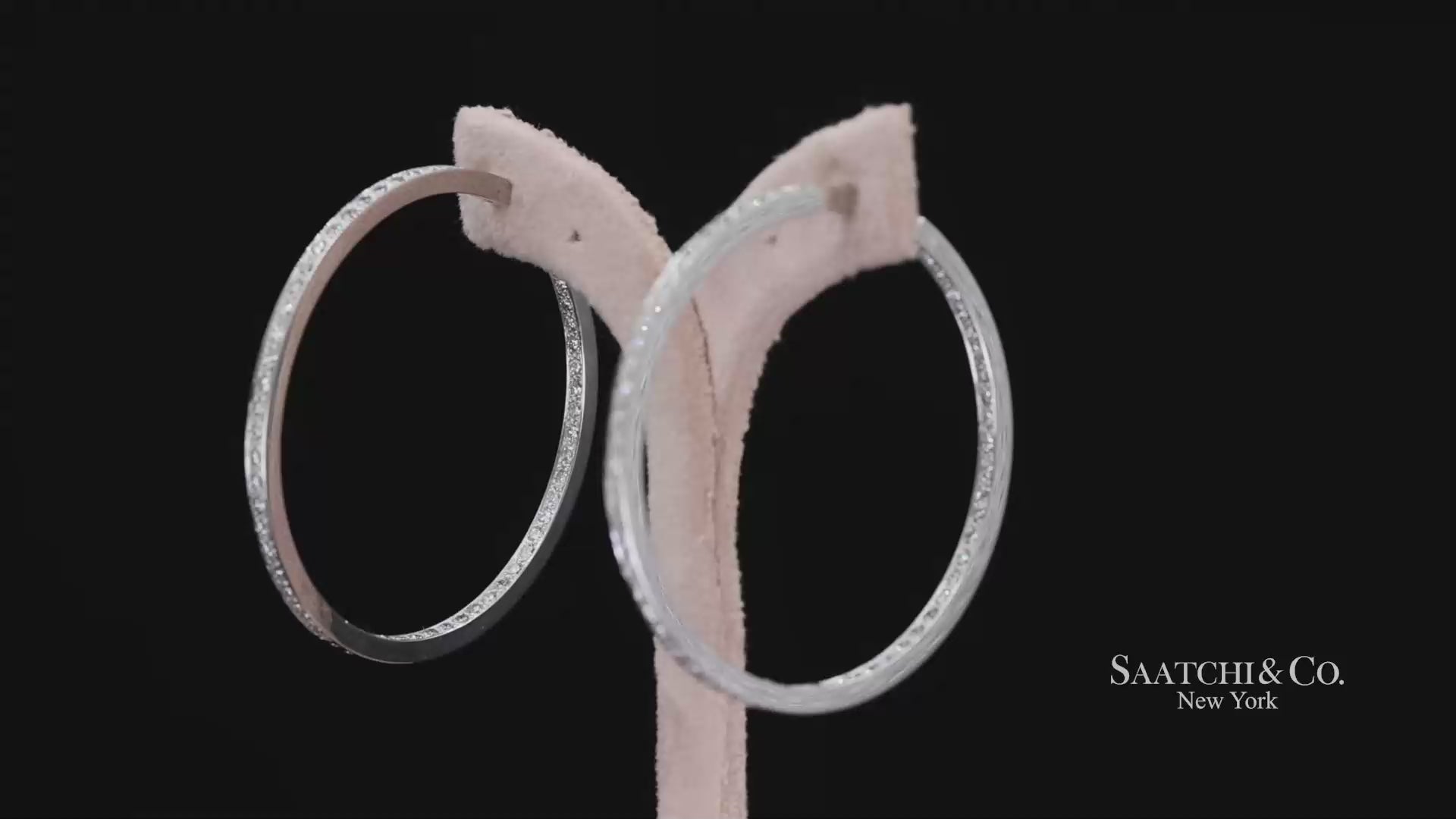 18K(750) Solid White Gold Natural Diamond Hoop Earrings In and Out Diamond